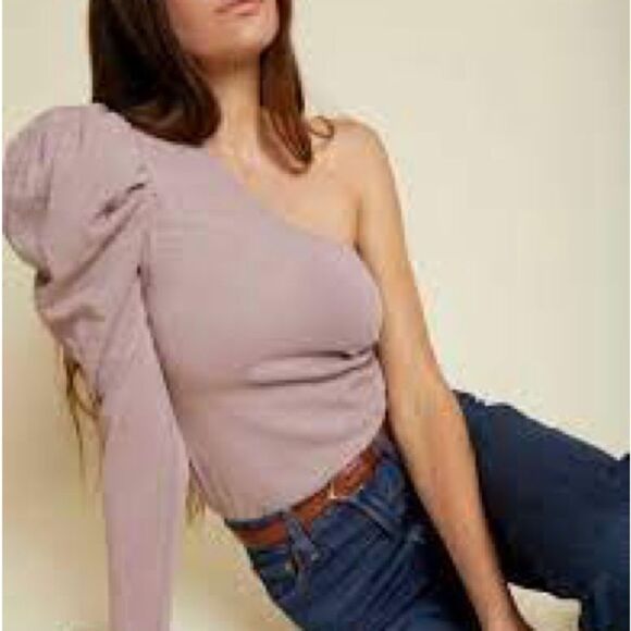 Nation LTD Sabrina One Shoulder Pink Top Size Medium - Picture 3 of 9